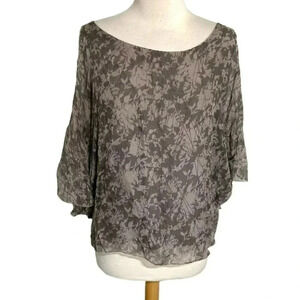 Piazza Roma S brown‎ floral Italian silk print dolman sleeve top